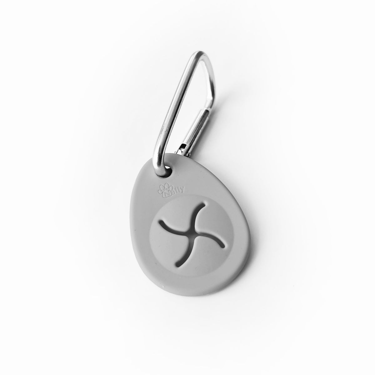 Leash clip for used waste bags in grey