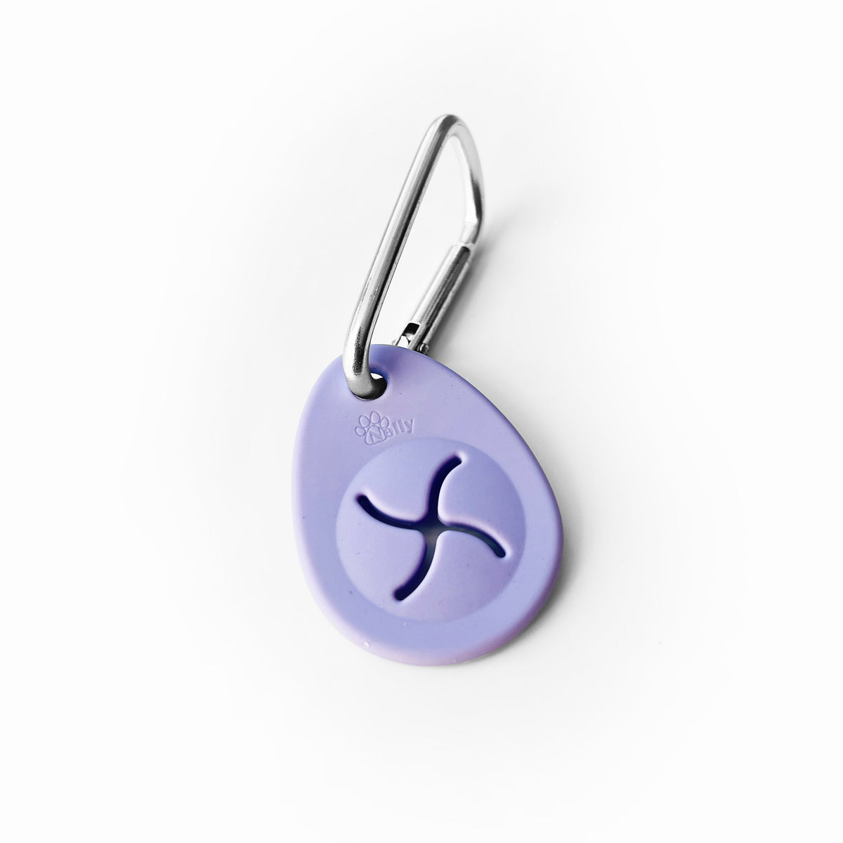 Leash clip for used waste bags in lilac