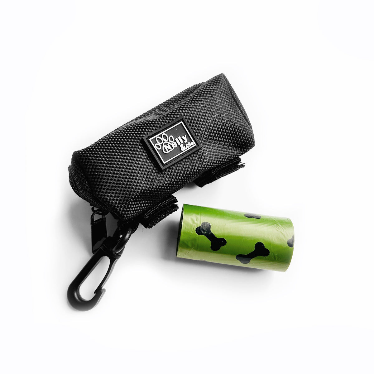 Black clip-on dog waste bag pouch